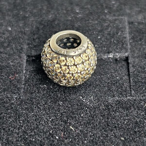 Pandora 925 Sterling Silver Champagne Honey CZ Pave Lights Ball Bead Charm